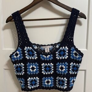 Sincerely Jules Navy and Sky Blue Crochet Crop Top